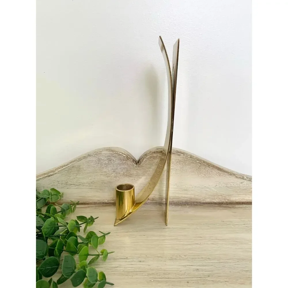 Vintage PartyLite Brass Wall Sconce Candle Holder Modern Curved Gold Tone Decor